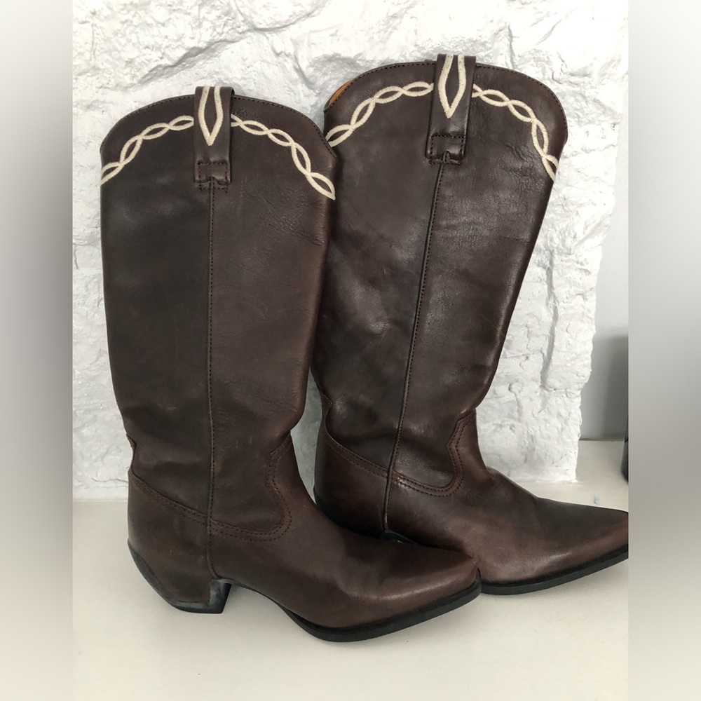 Mag Brown Cowboy Leather Boots Size 37